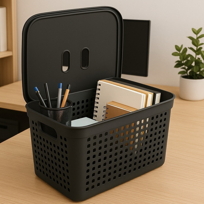 Kit 5 Caixas Organizadoras com Tampa Cesto Grande de Plástico 2 Litros 4,5 Litros 17 Litros