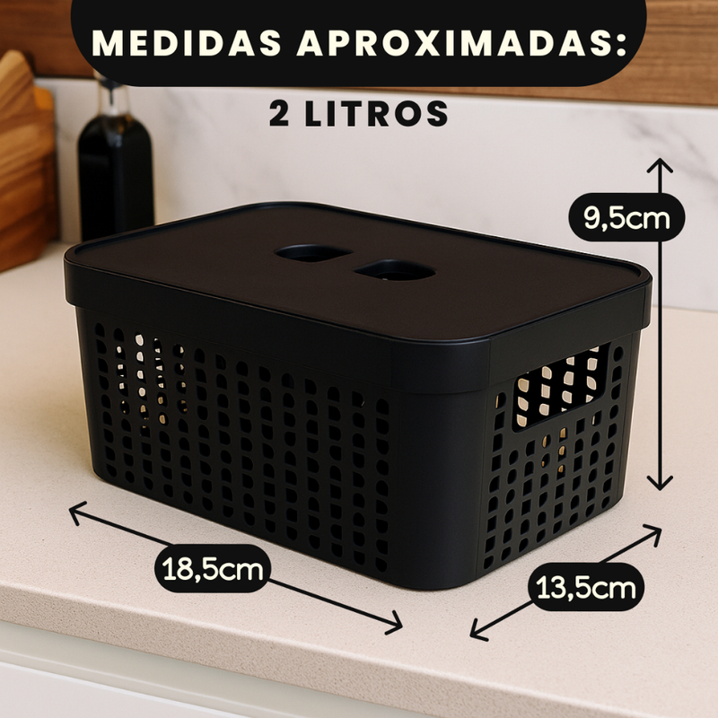 Kit 5 Caixas Organizadoras com Tampa Cesto Grande de Plástico 2 Litros 4,5 Litros 17 Litros