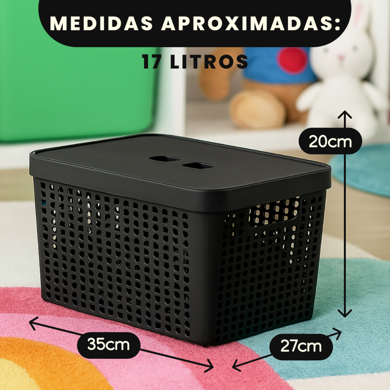 Kit 5 Caixas Organizadoras com Tampa Cesto Grande de Plástico 2 Litros 4,5 Litros 17 Litros