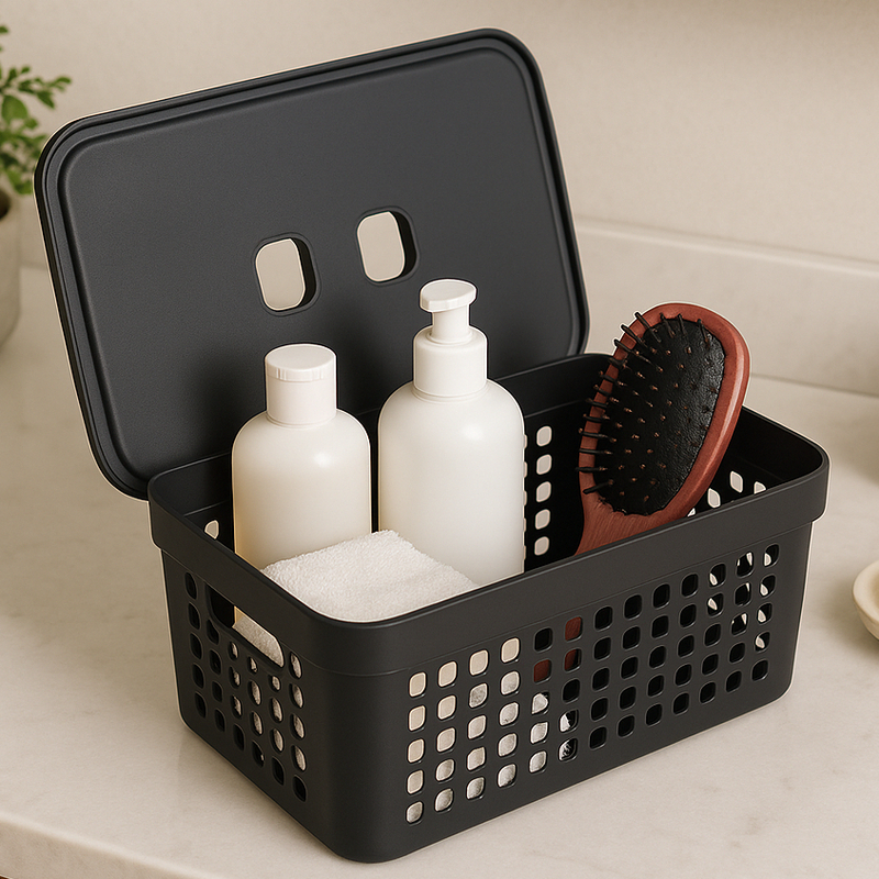 Kit 5 Caixas Organizadoras com Tampa Cesto Grande de Plástico 2 Litros 4,5 Litros 17 Litros