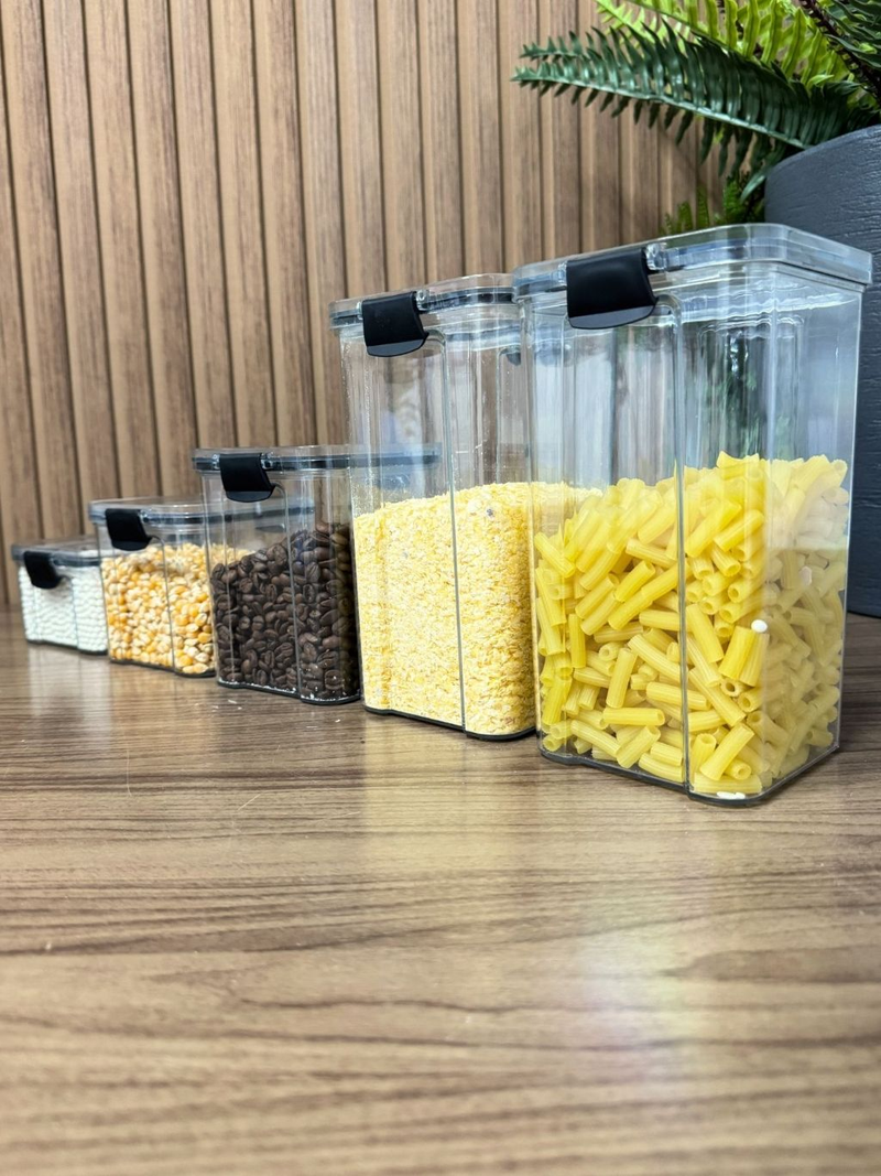 Monte Seu Kit Conjunto De Potes Herméticos em Acrílico Cristal com Trava Empilhável