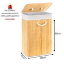Cesto de Roupa Bambu Retangular Redondo Com Tampa Cesto Organizador Roupa Suja Alças Banheiro Bege