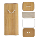 Cesto de Roupa Bambu Retangular Redondo Com Tampa Cesto Organizador Roupa Suja Alças Banheiro Bege